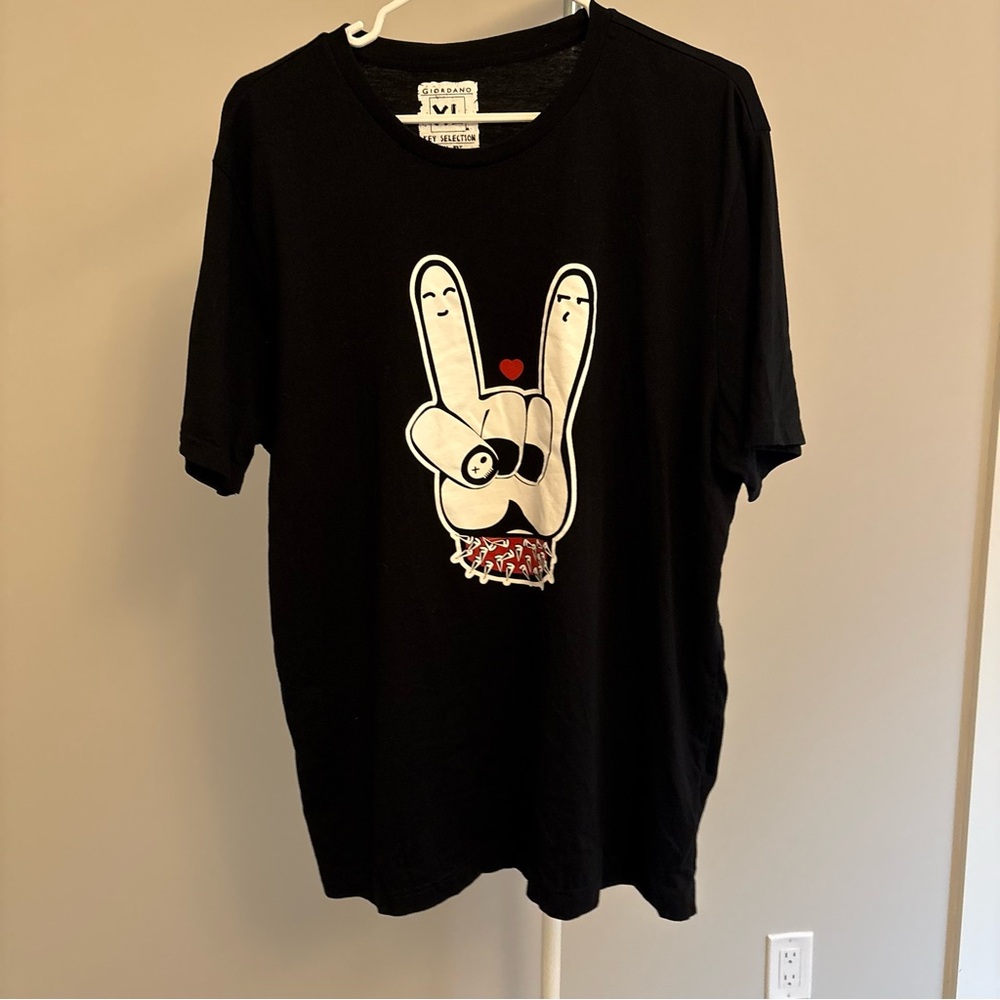 Giordano Slim Fit Black Graphic  T-Shirt - XL